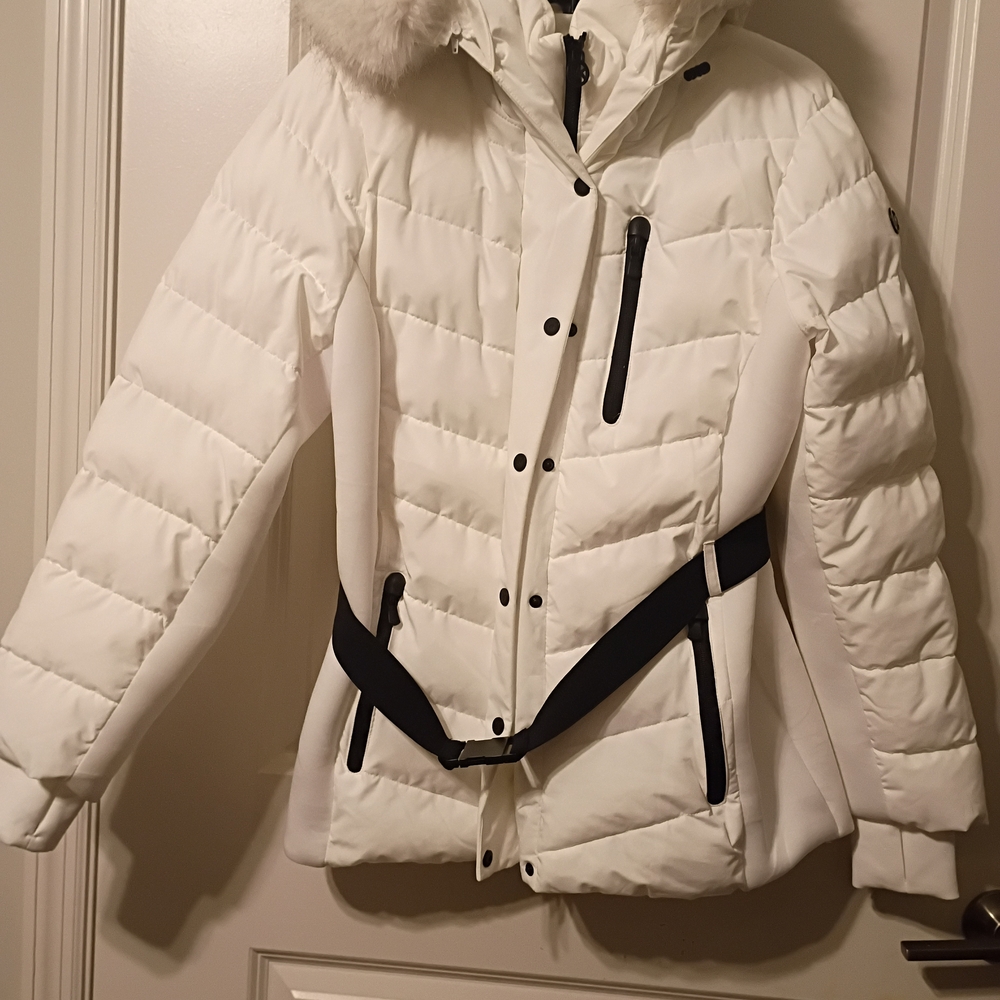 Michael Kors Collection White Puffer Jacket with Black Details